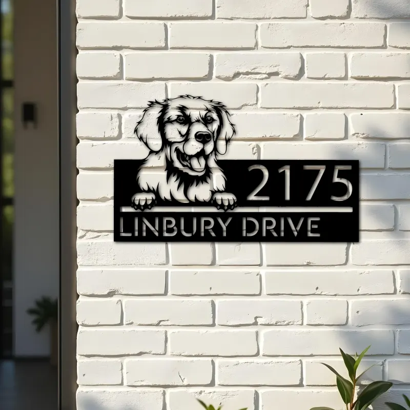 Custom Metal Kuvazs dog Puppy Metal Address Sign House number Hanging Address Plaque Yard Sign Outdoor decor