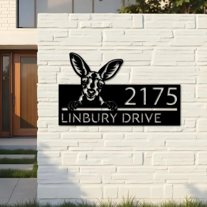 Custom Metal Peeking Kangaroo Wild animal wildlife Metal Address Sign, House number, Outdoor Number Signage, Yard Sign Address Plate