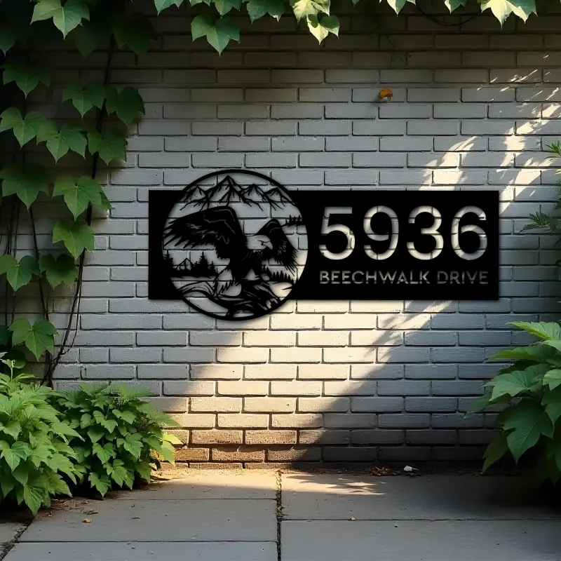 Custom Metal Eagle on Tree Branch in Mountains Metal Address Sign, House number, Outdoor Number Signage, Yard Sign Address Plate