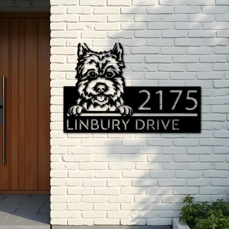 Custom Metal Cairn Terrier dog cute puppy Metal Address Sign House number Hanging Address Plaque Yard Sign Outdoor decor