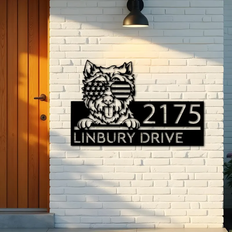 Custom Metal West Highland White Terrier dog Metal Address Sign House number Hanging Address Plaque Yard Sign Outdoor decor