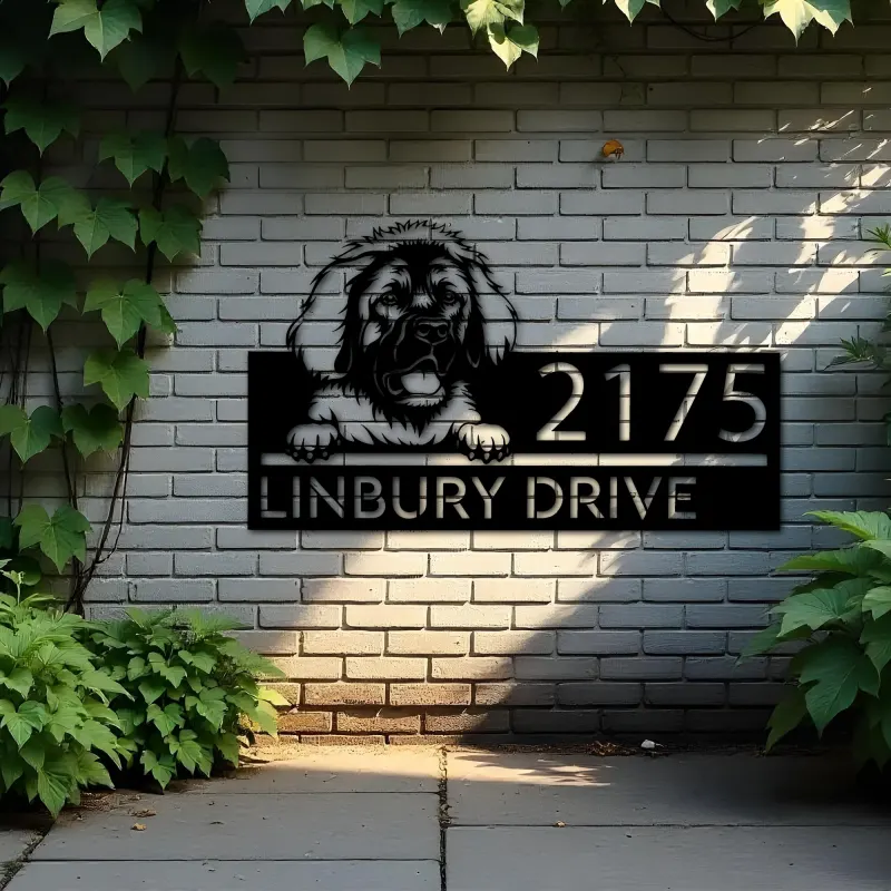 Custom Metal Leonberger dog Puppy Metal Address Sign House number Hanging Address Plaque Yard Sign Outdoor decor