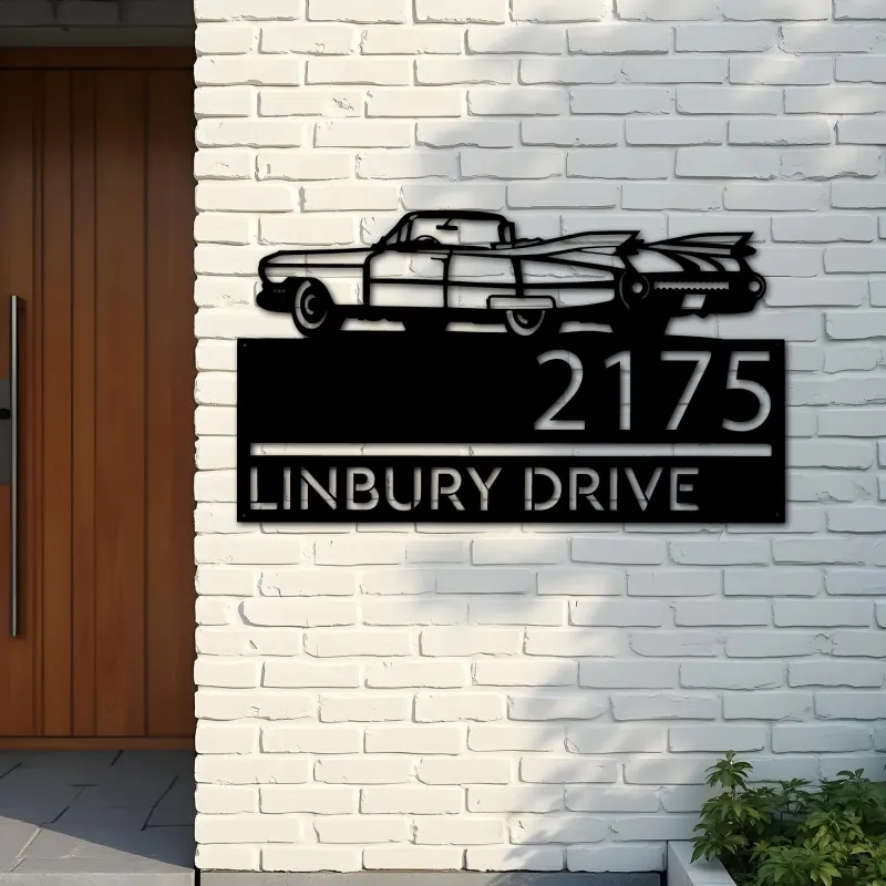 Custom Metal Old car Metal Address Sign, House number, Outdoor Number Signage, Yard Sign Address Plate