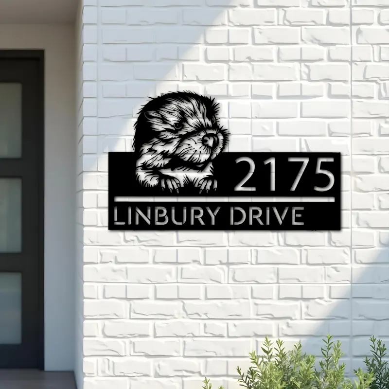 Custom Metal Peeking Baby Beaver Wild animal wildlife Metal Address Sign, House number, Outdoor Number Signage, Yard Sign Address Plate