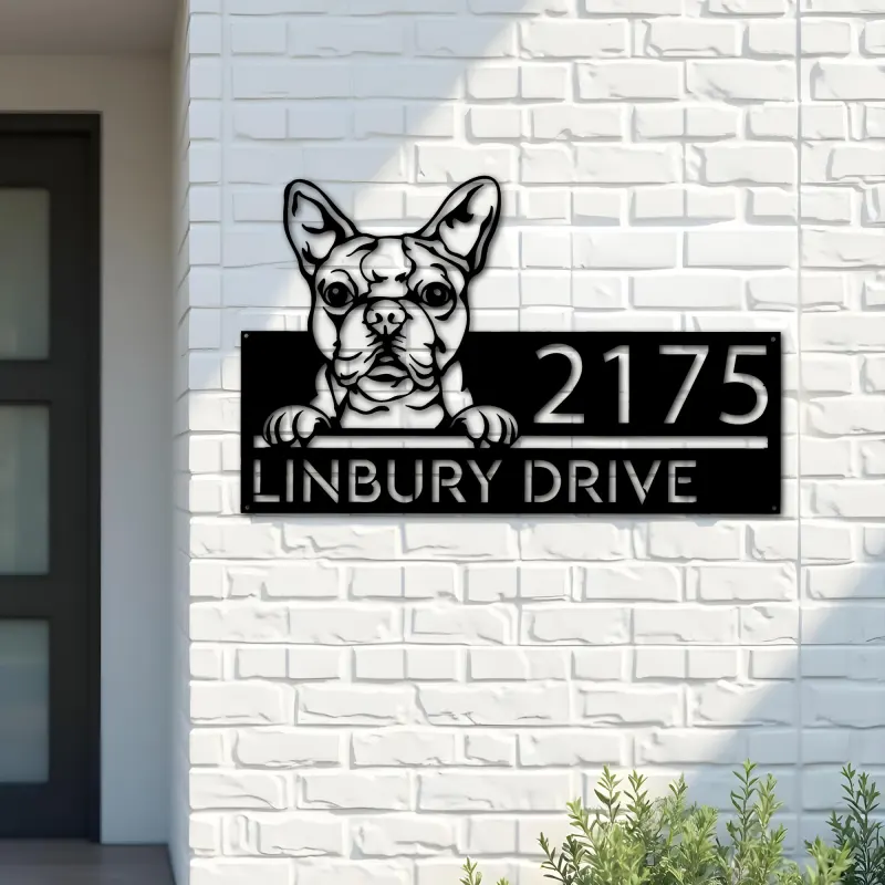 Custom Metal Boston terrier dog cute puppy Metal Address Sign House number Hanging Address Plaque Yard Sign Outdoor decor