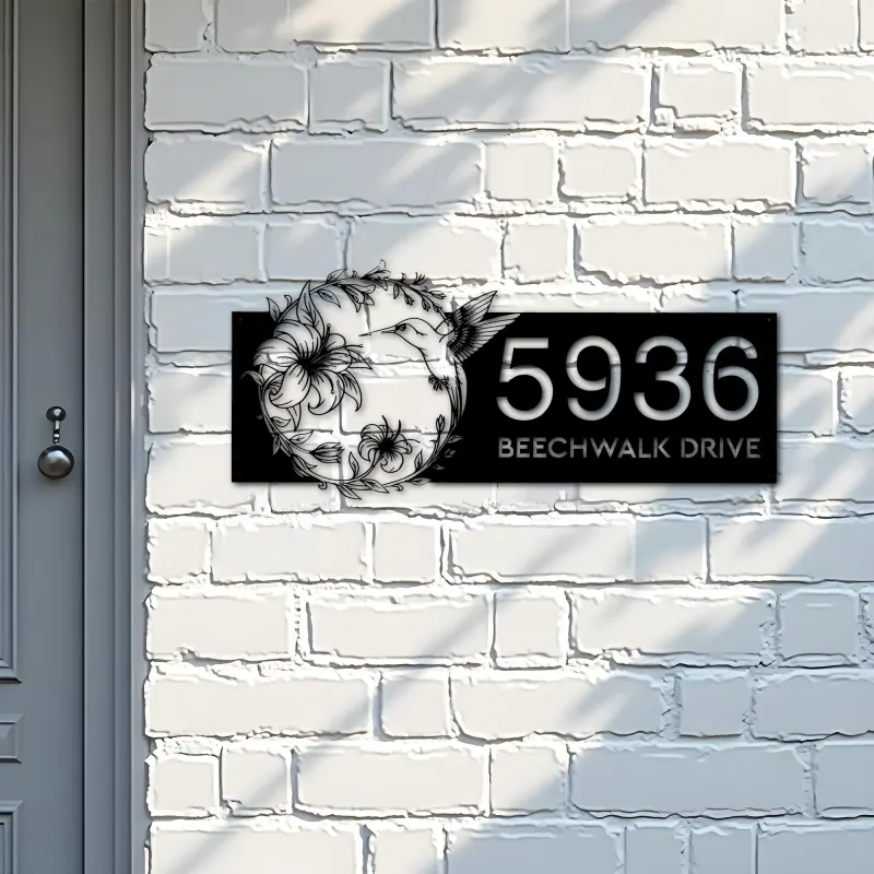 Custom Metal Hummingbird Flowers Metal Address Sign, House number, Outdoor Number Signage, Yard Sign Address Plate