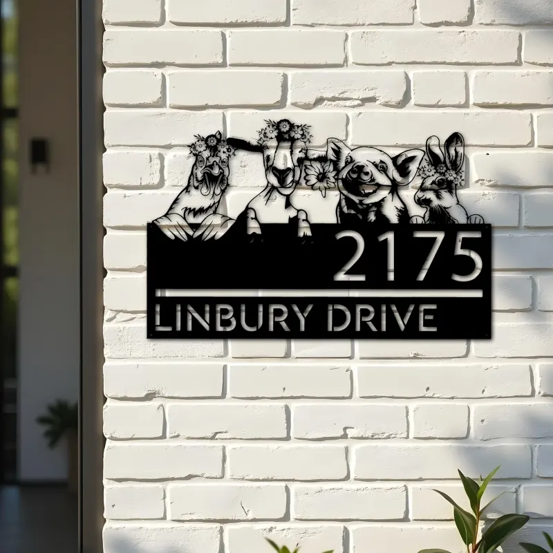 Custom Metal Goat pig chicken rabbit farm animals ranch Metal Address Sign, House number, Outdoor Number Signage, Yard Sign Address Plate