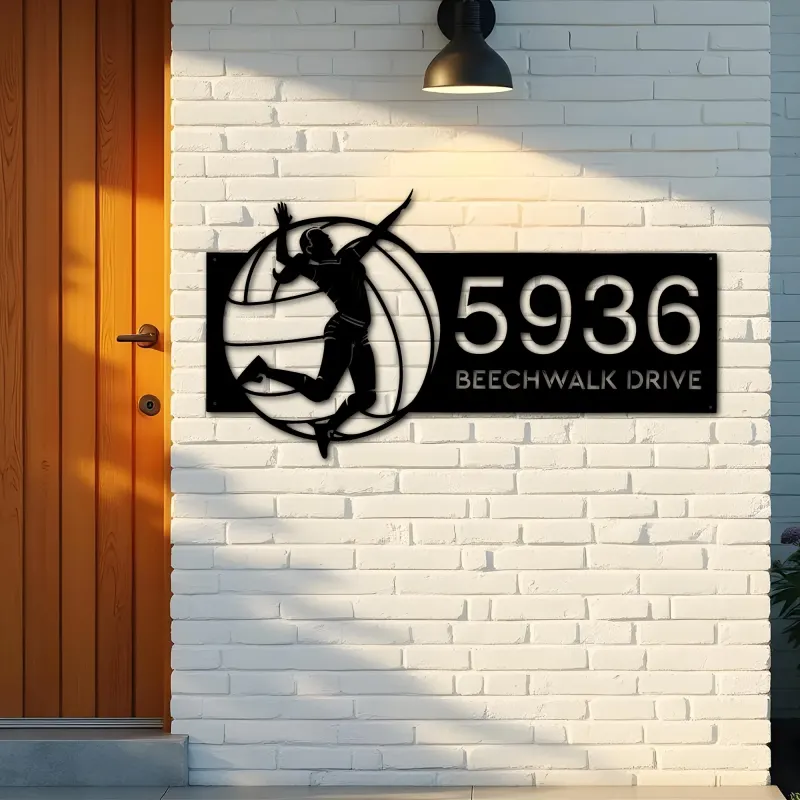 Custom Metal Female volleyball player Metal Address Sign, House number, Outdoor Number Signage, Yard Sign Address Plate