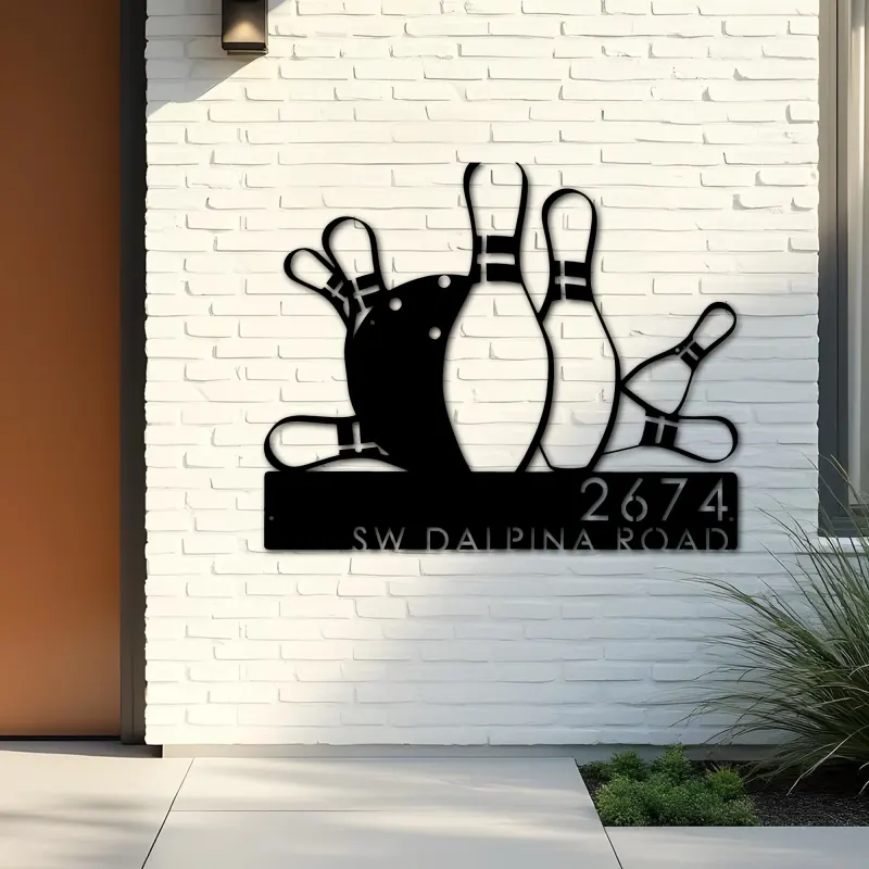 Custom Metal Bowling Metal Address Sign, House number, Outdoor Number Signage, Yard Sign Address Plate001