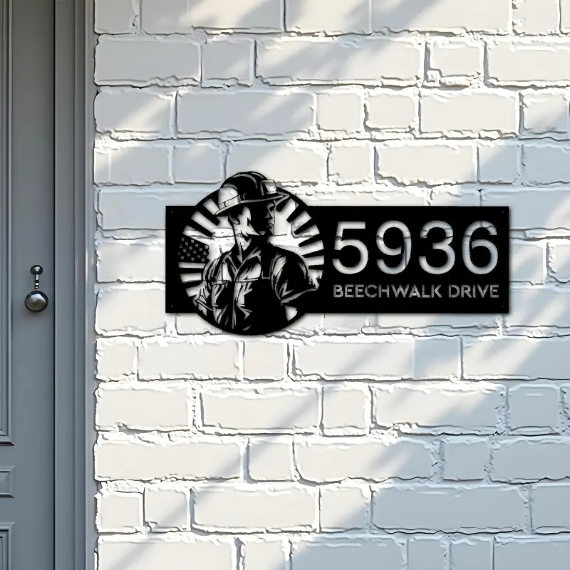 Custom Metal US Construction worker Metal Address Sign, House number, Outdoor Number Signage, Yard Sign Address Plate