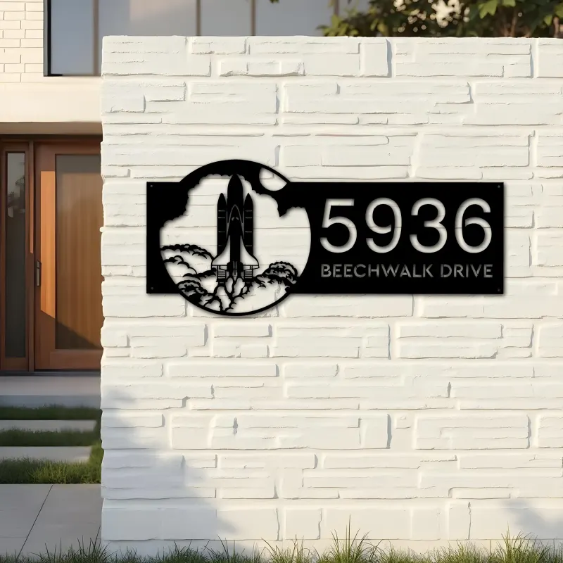 Custom Metal Rocket Launch spaceship Metal Address Sign, House number, Outdoor Number Signage, Yard Sign Address Plate