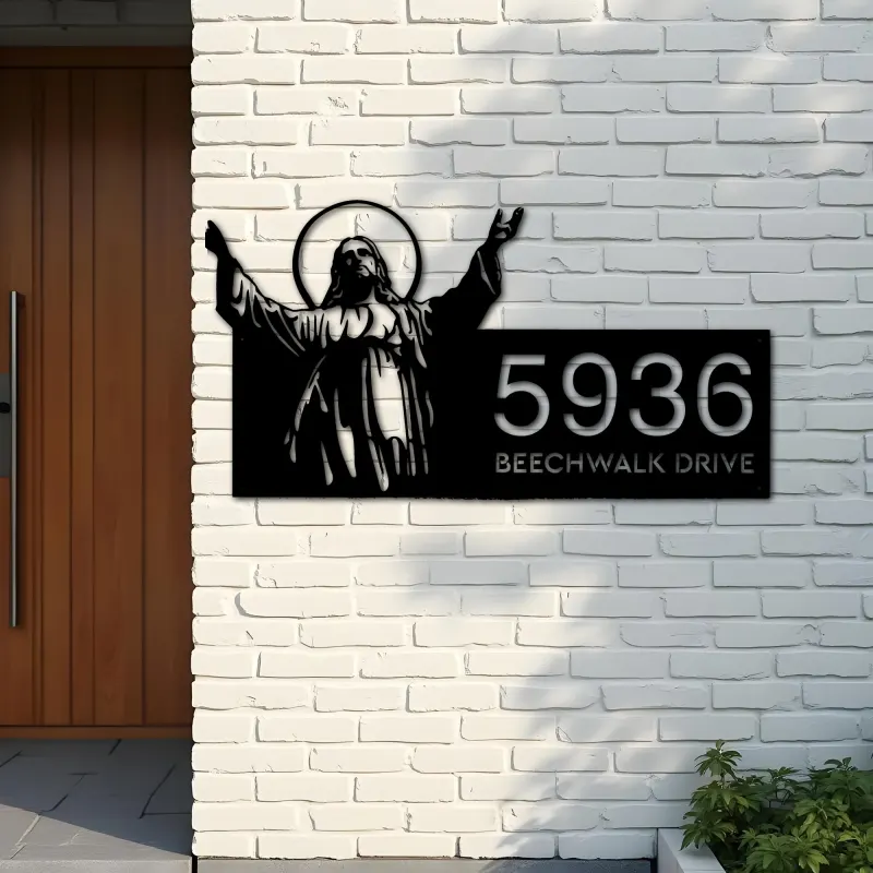 Custom Metal Jesus Christ Metal Address Sign House number Hanging Address Plaque Yard Sign Outdoor