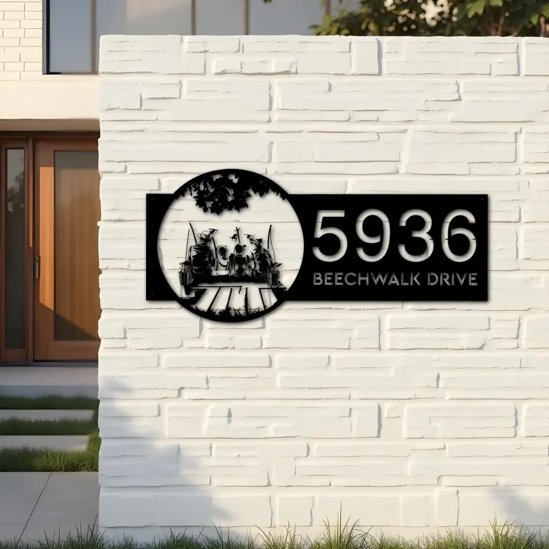 Custom Metal Dad Mom and Sons go fishing Metal Address Sign Custom House number Hanging Address Plaque Yard Sign Outdoor