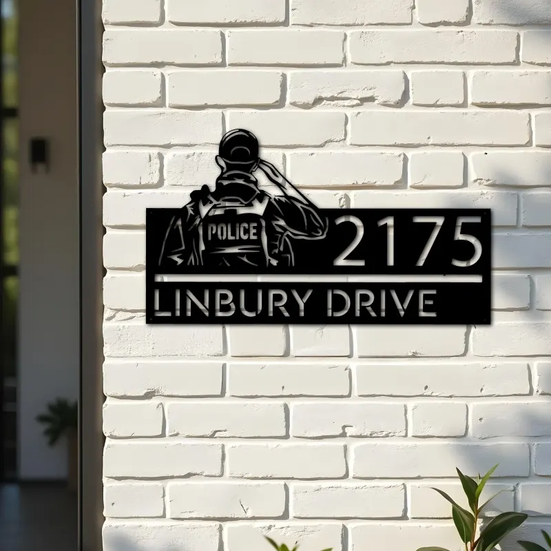 Custom Metal Police officer policeman Metal Address Sign, House number, Outdoor Number Signage, Yard Sign Address Plate