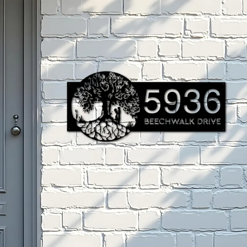 Custom Metal Tree of life couple lovers Address Sign House number Hanging Address Plaque Yard Sign Outdoor Sign