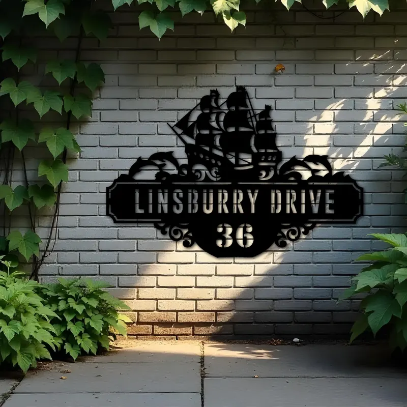 Custom Metal Ship Metal Address Sign Custom Hanging Address Plaque House number Yard Sign Outdoor Sign