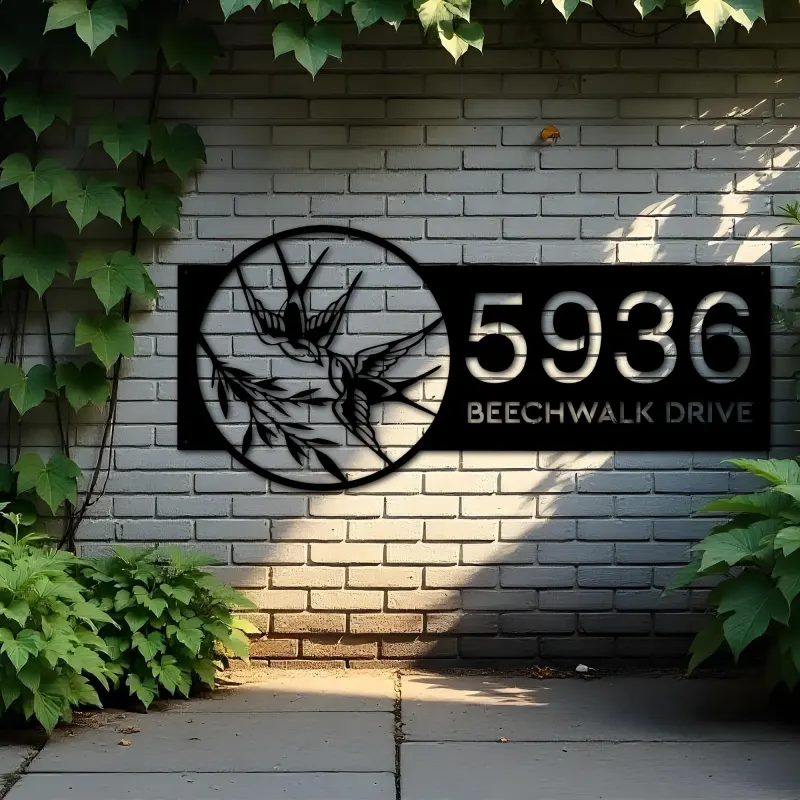 Custom Metal Swallows Metal Address Sign, House number, Outdoor Number Signage, Yard Sign Address Plate