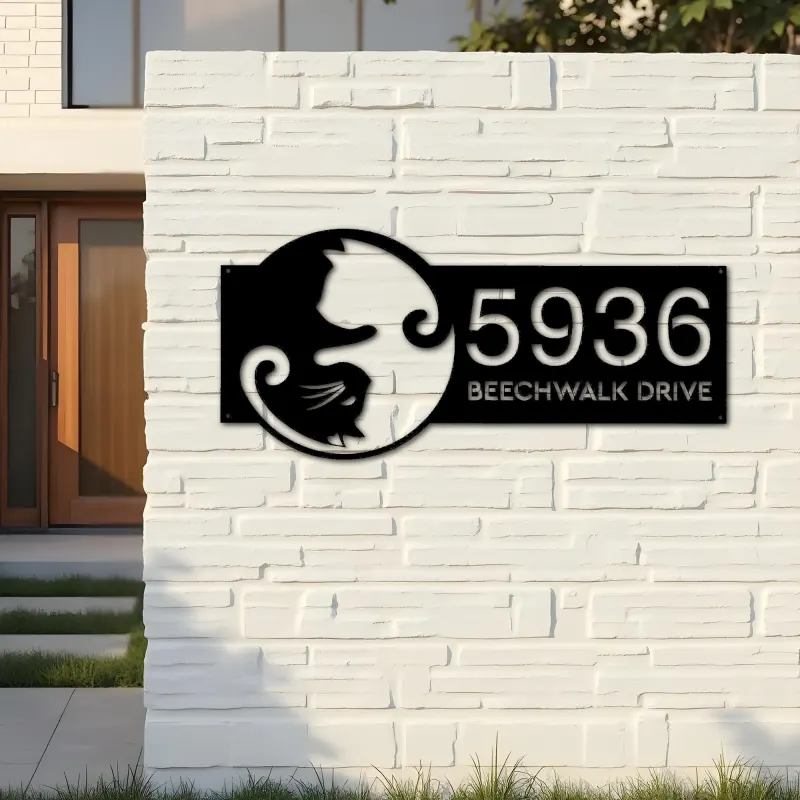 Custom Metal Yin Yang cat cute kitten pet Metal Address Sign, House number, Outdoor Number Signage, Yard Sign Address Plate