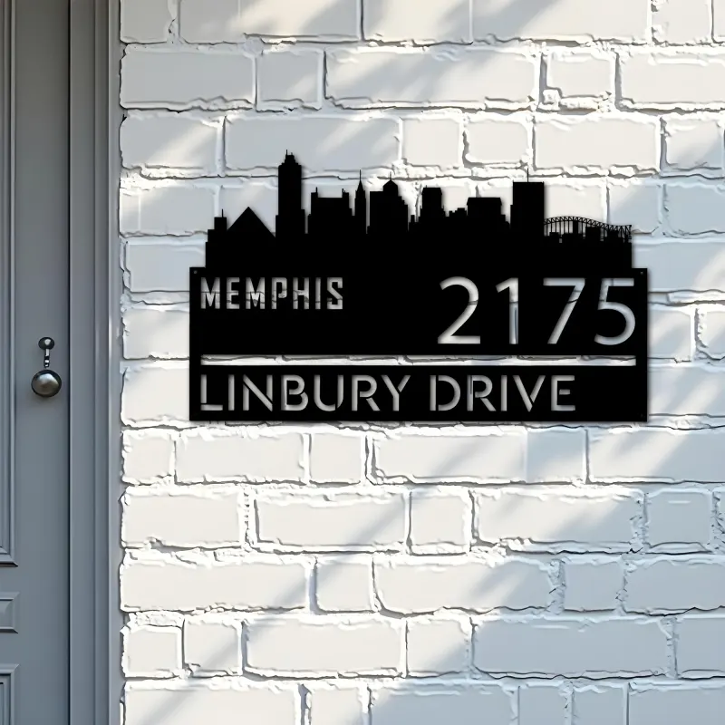 Custom Metal Memphis city skyline Metal Address Sign Hanging Address Plaque house number Yard Outdoor Sign