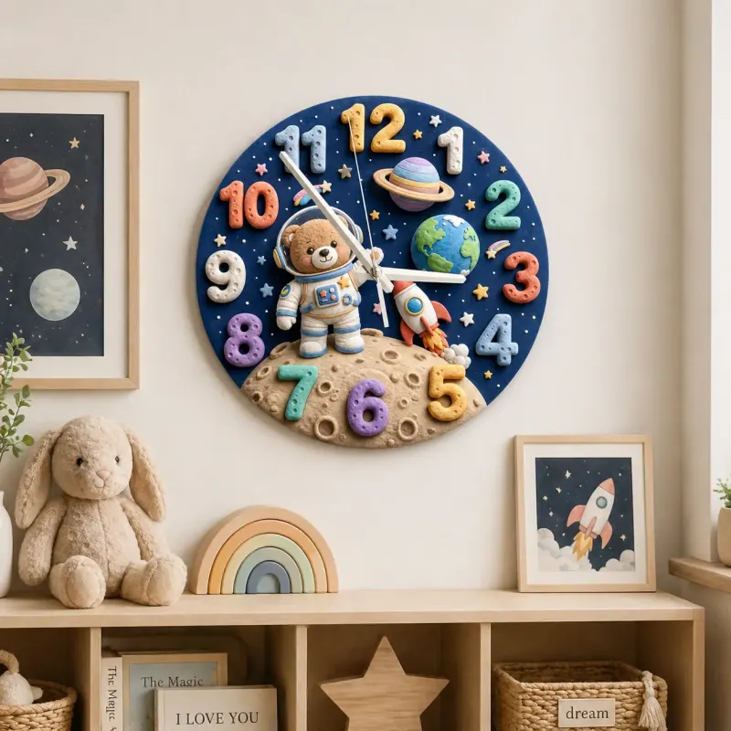 Astronaut Teddy Bear Kids Room Wall Clock