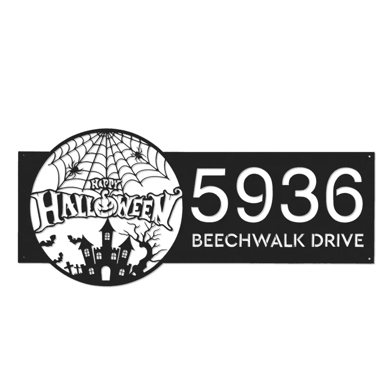 Custom Metal Happy halloween Metal Address Sign, House number, Outdoor Number Signage, Yard Sign Address Plate