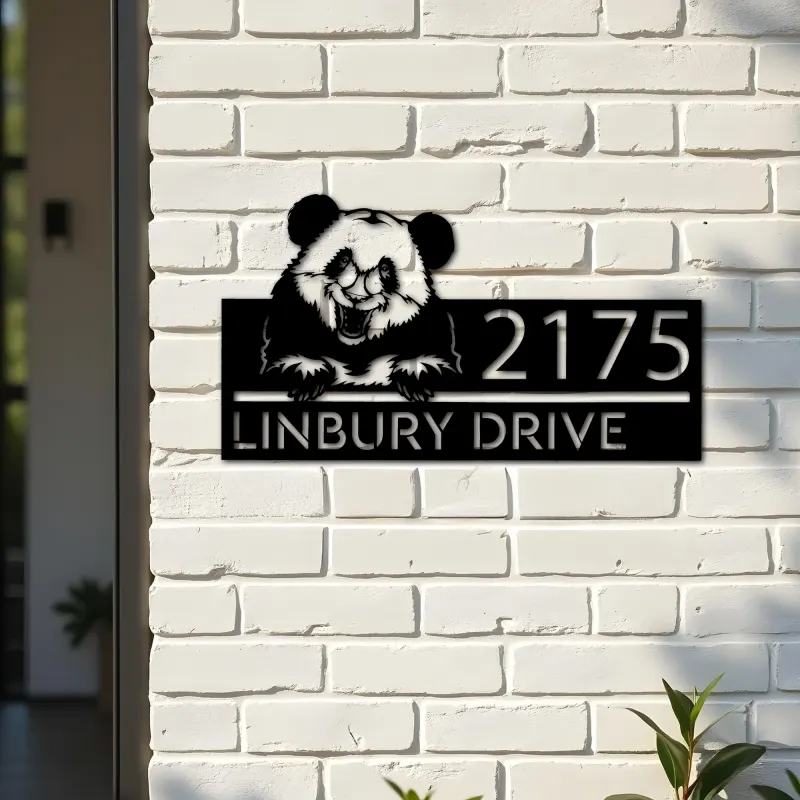 Custom Metal Peeking Panda Wild animal wildlife Metal Address Sign, House number, Outdoor Number Signage, Yard Sign Address Plate