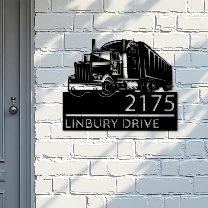 Custom Metal Semi truck driver trucker Metal Address Sign, House number, Outdoor Number Signage, Yard Sign Address Plate