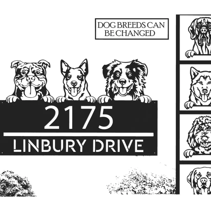 Custom Metal peeking dogs puppy Metal Address Sign House number Hanging Address Plaque Yard Sign Outdoor decor