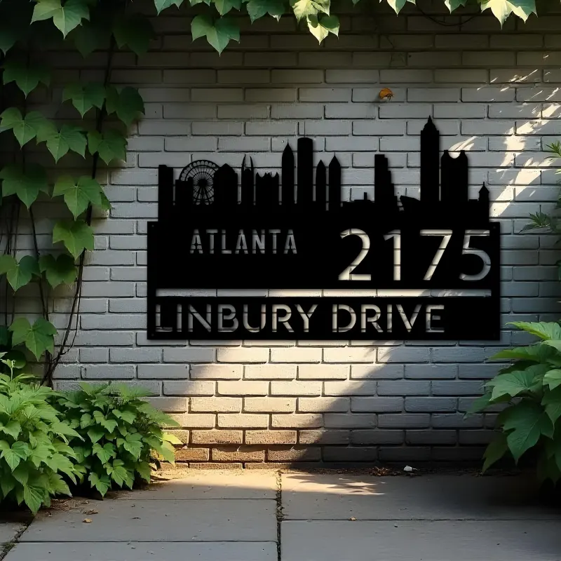 Custom Metal Atlanta city skyline Metal Address Sign Hanging Address Plaque house number Yard Outdoor Sign