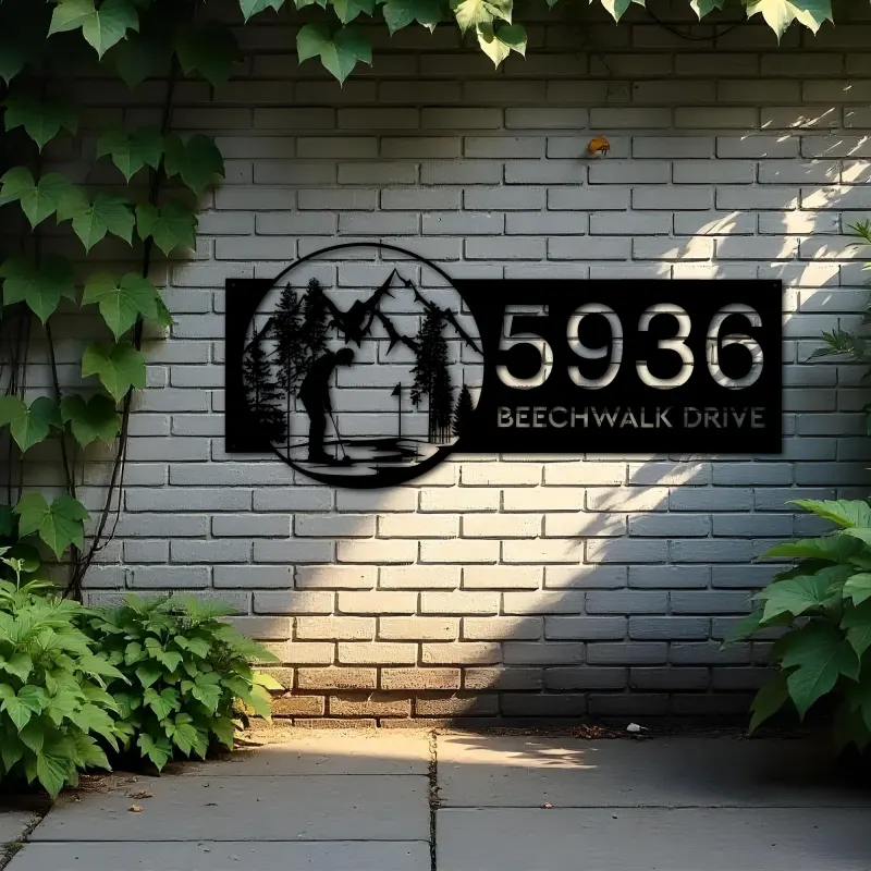 Custom Metal Golf club Golfer Metal Address Sign, House number, Outdoor Number Signage, Yard Sign Address Plate