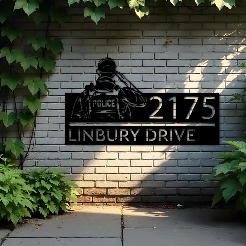 Custom Metal Police officer policeman Metal Address Sign, House number, Outdoor Number Signage, Yard Sign Address Plate