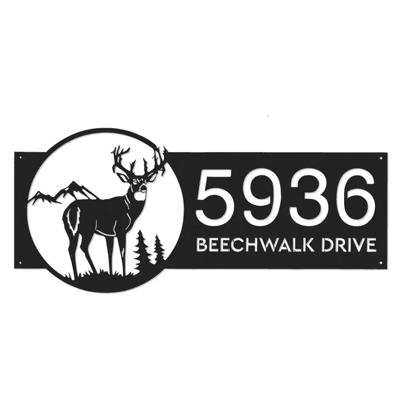 Custom Metal Deer buck mountain scene Metal Address Sign, House number, Outdoor Number Signage, Yard Sign Address Plate