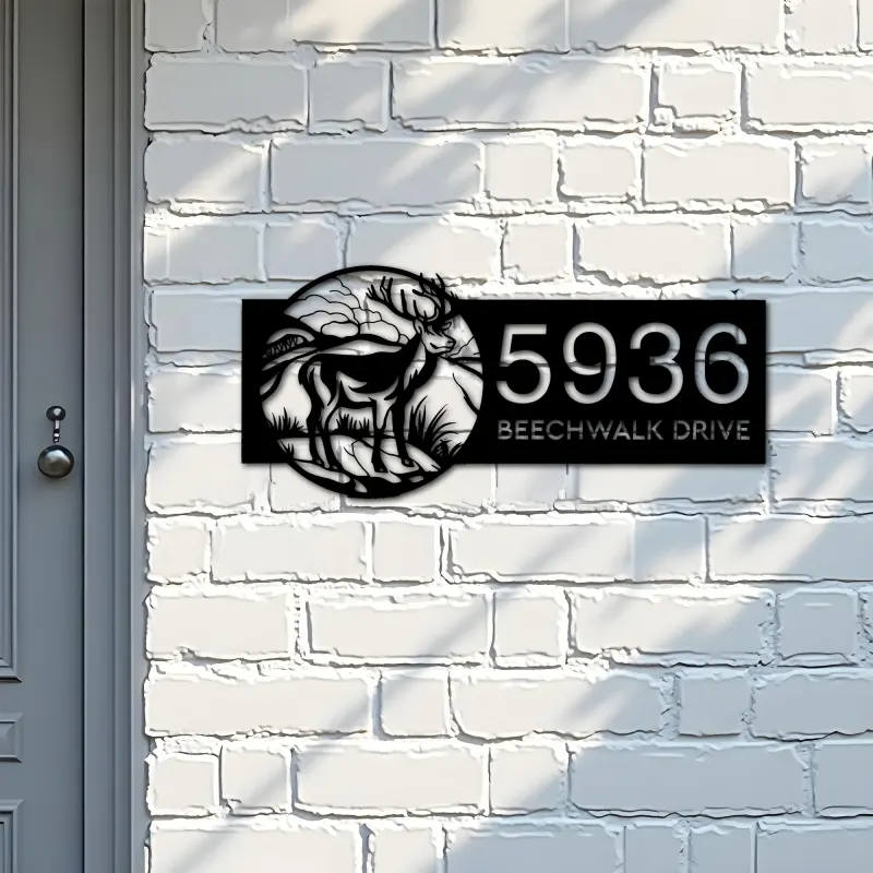 Custom Metal Deer Male Wild animal wildlife Metal Address Sign, House number, Outdoor Number Signage, Yard Sign Address Plate