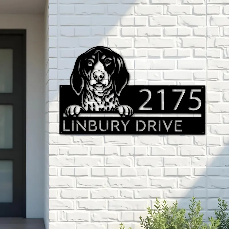Custom Metal Bluetick coonhound dog cute puppy Metal Address Sign House number Hanging Address Plaque Yard Sign Outdoor decor