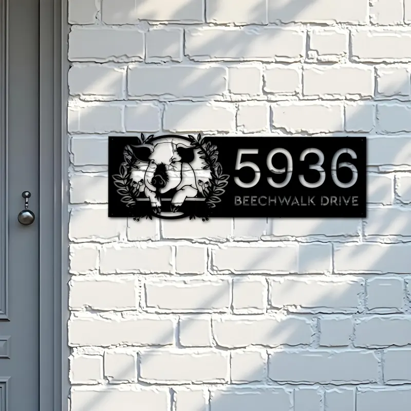 Custom Metal Peeking pig farm animal farmhouse ranch Metal Address Sign, House number, Outdoor Number Signage, Yard Sign Address Plate