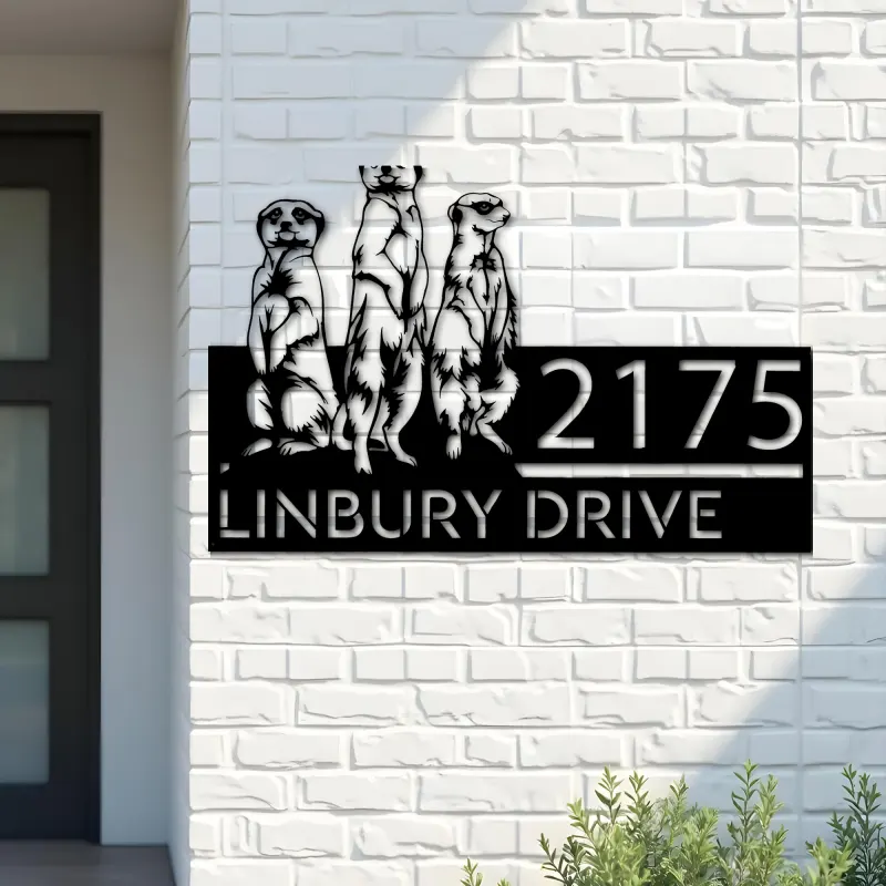 Custom Metal Meercat Safari Wild Life Metal Address Sign, House number, Outdoor Number Signage, Yard Sign Address Plate