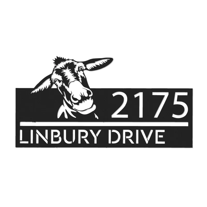 Custom Metal Peeking Donkey farm animal ranch Metal Address Sign, House number, Outdoor Number Signage, Yard Sign Address Plate
