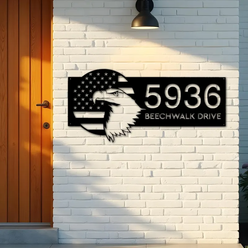 Custom Metal USA eagle with flag patriotic Metal Address Sign, House number, Outdoor Number Signage, Yard Sign Address Plate