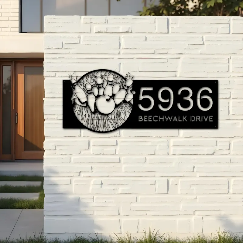 Custom Metal Bowling Metal Address Sign, House number, Outdoor Number Signage, Yard Sign Address Plate002