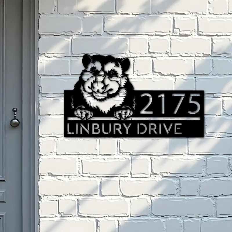 Custom Metal Peeking Possum Wild animal wildlife Metal Address Sign, House number, Outdoor Number Signage, Yard Sign Address Plate