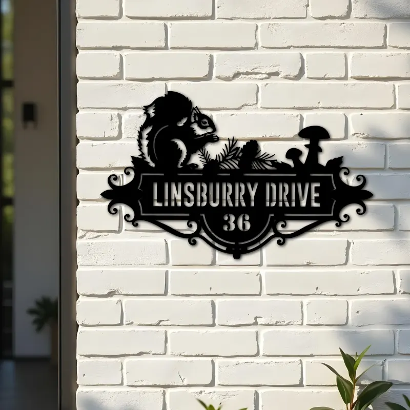 Custom Metal Cute Squirrel Wild animal wildlife Metal Address Sign, House number, Outdoor Number Signage, Yard Sign Address Plate