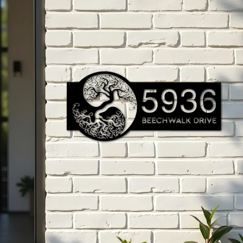 Custom Metal Yin Yang tree of life Address Sign House number Hanging Address Plaque Yard Sign Outdoor Sign