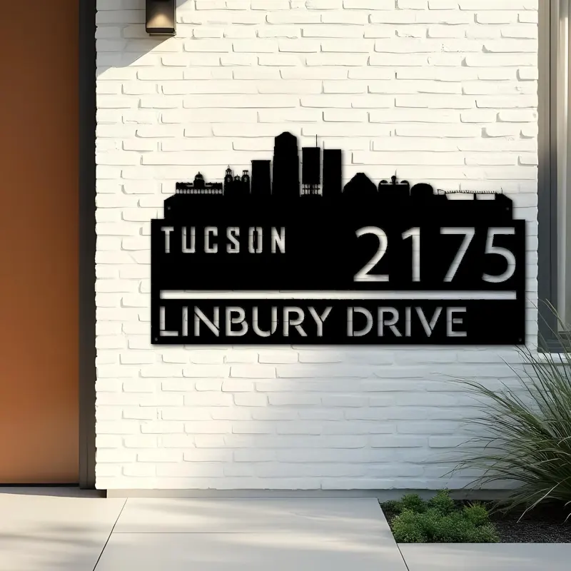 Custom Metal Tucson city skyline Metal Address Sign Hanging Address Plaque house number Yard Outdoor Sign