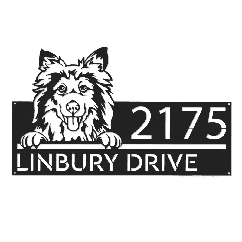 Custom Metal Shetland Sheepdog Cute puppy Metal Address Sign House number Hanging Address Plaque Yard Sign Outdoor decor