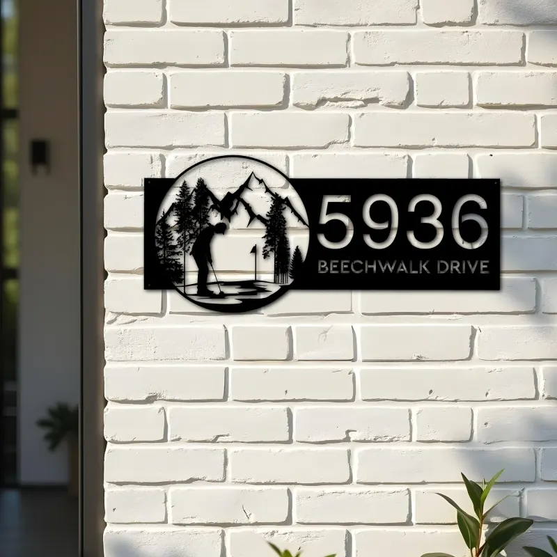 Custom Metal Golf club Golfer Metal Address Sign, House number, Outdoor Number Signage, Yard Sign Address Plate