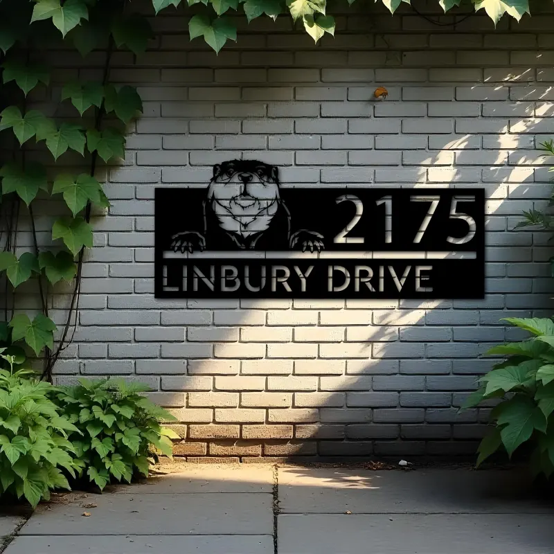 Custom Metal Peeking Otter Wild animal wildlife Metal Address Sign, House number, Outdoor Number Signage, Yard Sign Address Plate