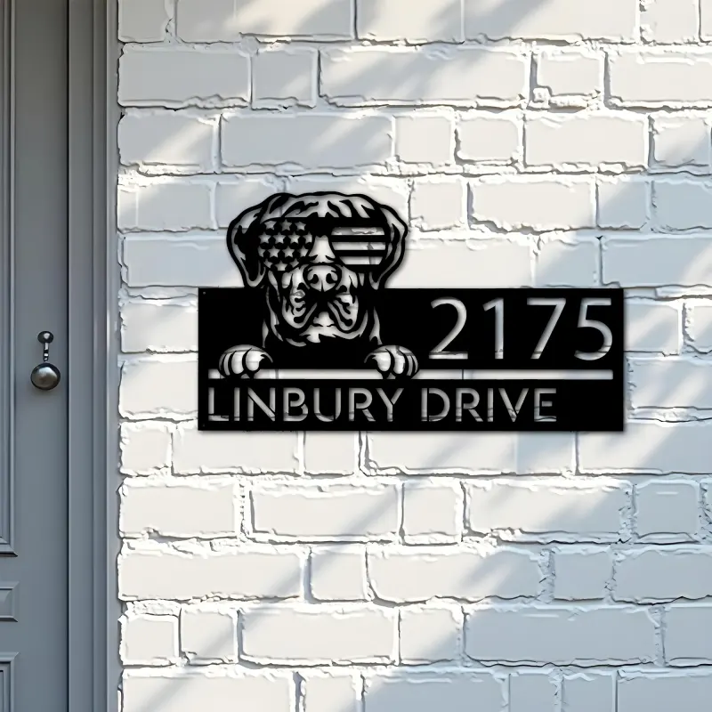Custom Metal Cane Corso dog US flag glasses Metal Address Sign House number Hanging Address Plaque Yard Sign Outdoor decor
