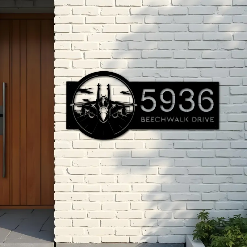 Custom Metal Jet fighter airplane US Airforce Metal Address Sign Custom House number Hanging Address Plaque Yard Sign Outdoor