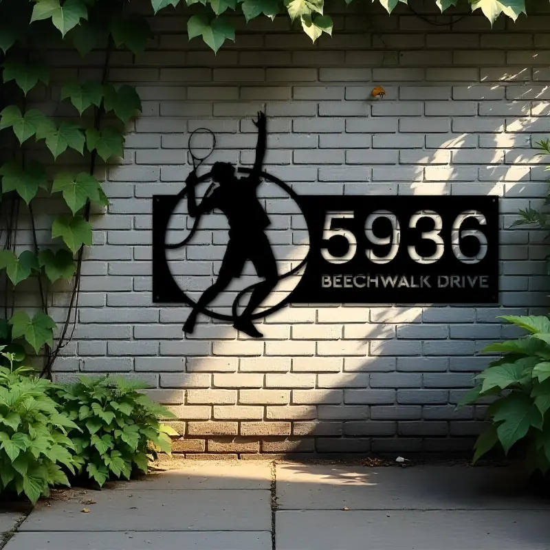 Custom Metal Tennis player Metal Address Sign, House number, Outdoor Number Signage, Yard Sign Address Plate