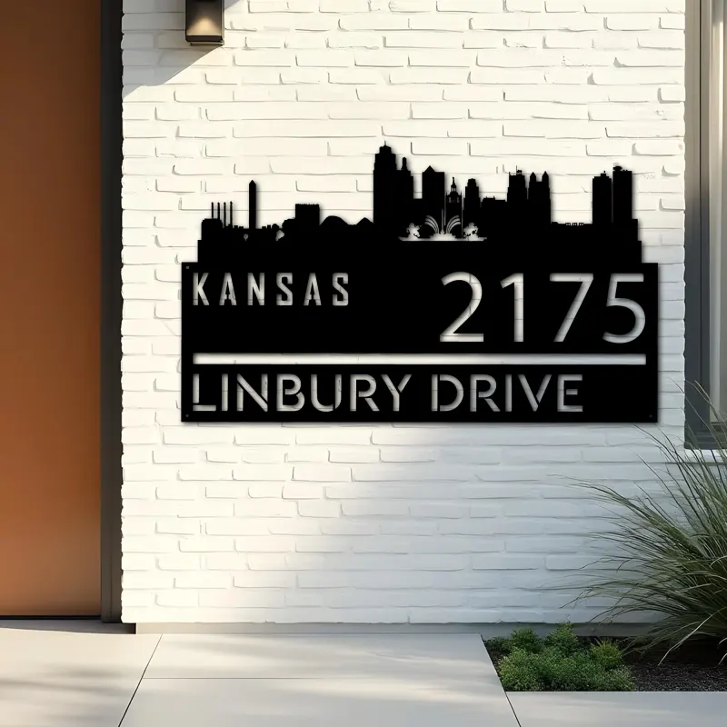 Custom Metal Kansas city skyline Metal Address Sign Hanging Address Plaque house number Yard Outdoor Sign